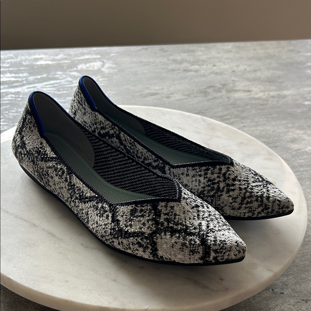 Rothy's Python Print  Black and White Patterned Flats Size 9